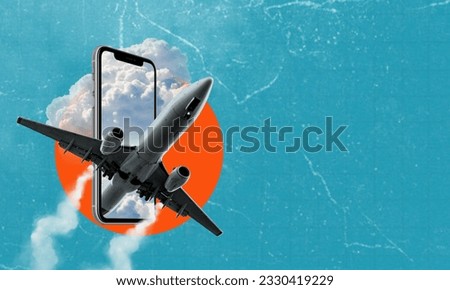 Air transportation, travel. Mobile apps for booking and buying airline tickets, tracking flights and changing reservations. Travel or cargo transportation concept.