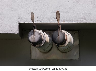 Air vent system by Pipes vented at residential building. Two smoke vent, Selective focus.