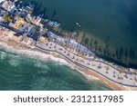 air view of boardwalk, Barra de Navidad beach, cihuatlan, Jalisco, mouth of river, Melaque Beach, Costalegre, cabo of mexico, bay of navidad.