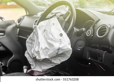 Airbag exploded at a car accident,Car Crash air bag,Airbag work - Shutterstock ID 551763208