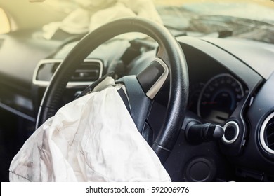 Airbag Exploded At A Car Accident,Car Crash Air Bag And Illumination