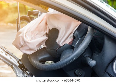 Airbag Exploded At A Car Accident,Car Crash Air Bag,Airbag Work And Illuminated