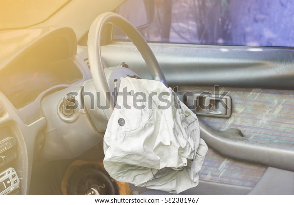 Airbag exploded at a car\
accident,Car Crash air bag,Airbag work,Use it for a safety or\
insurance concept