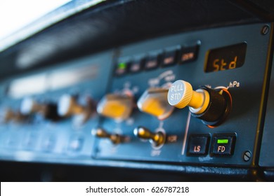 Airbus A320 Autopilot Instrument Panel And Controls. Flight Control Unit (FCU) With Knobs, Dials And Buttons.