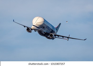 Airbus Factory, Broughton, Chester, UK, 14th February 2019. First Visit Of The New Beluga XL To Broughton