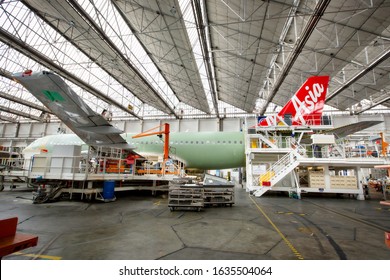 Airbus Plant, Toulouse / France - 03.03.2018. Factory Inside. The Final Assembly Shop. Airbus A320 Of Air Asia Airlines During Assembly And Testing.