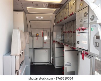 Aircraft Aft Galley With Full Of Storage Unit. The Most Right Unit Show How It Look Like. 