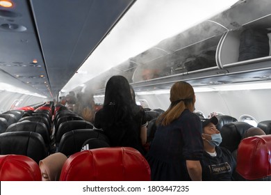 The Aircraft Cabin Before Departure. Boarding Passengers. Air Travel During The Coronavirus Pandemic. Langkawi, Malaysia - 07.18.2020