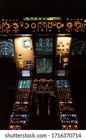 Aircraft Cockpit Instrument, During The Night. Pedestal.