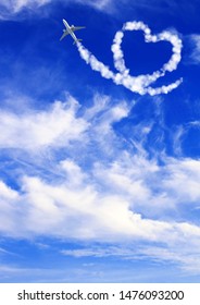 Aircraft draw a heart in the sky. Love concept for traveling the world