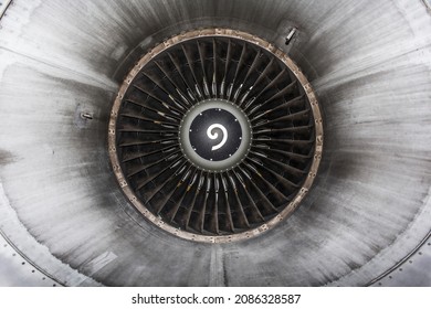 Aircraft Engine Close-up, View Of The Aircraft Engine From The Inside, Engine Fan