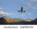 Aircraft flies over the mountains