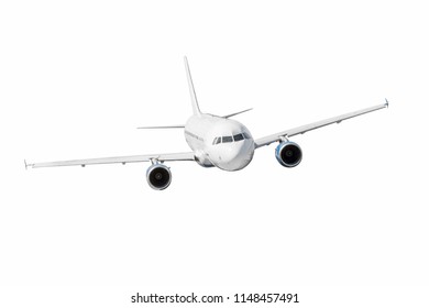 Aircraft In Flight With Blank Livery And Two Engines Isolated On White Background