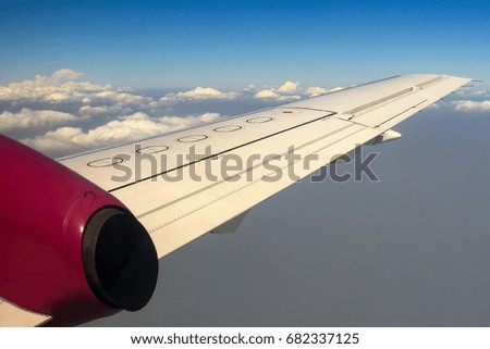Aircraft Flying in The Sky, Passenger's View Through The Window
