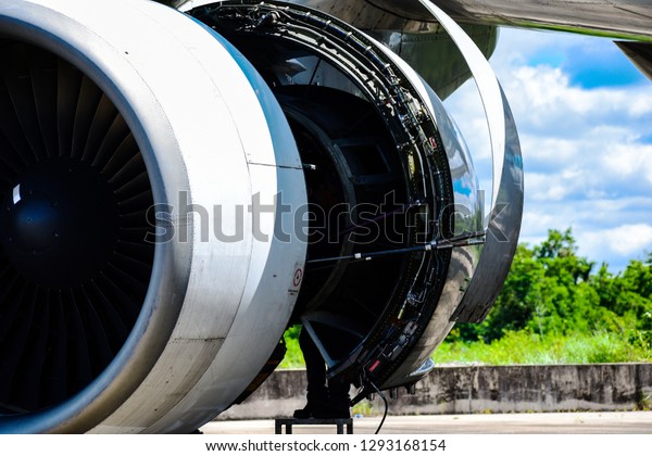 Aircraft Jet Engine During Aircraft Mechanic Stock Photo Edit Now