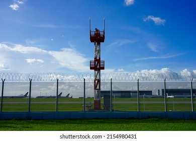 Aircraft Maintenance Area, Chek Lap Kok, Hong Kong - 13 Jun 2020: Capture The View Of A Small Control Tower At The Airport