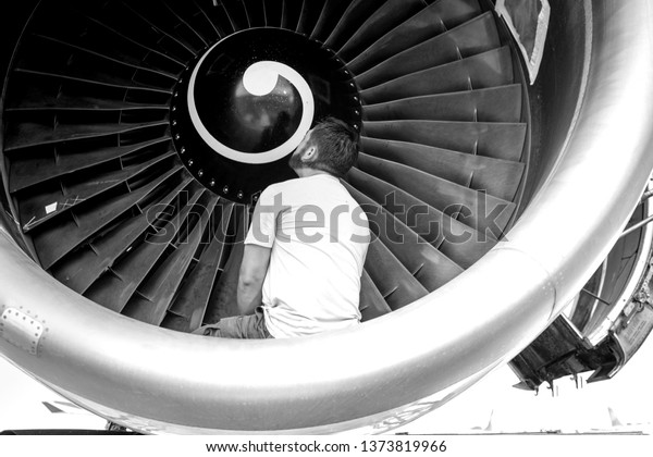 Aircraft Mechanic Inspect Fan Blades Jet Stock Photo Edit Now