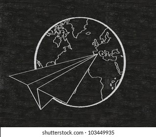 aircraft paper   world written blackboard background  high resolution  easy to use 
