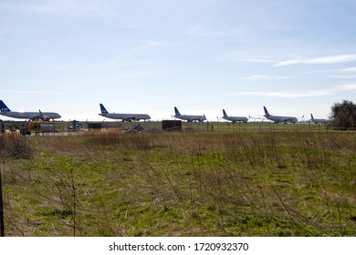 Aircraft Parked At Copenhagen Airport During The Corona Crisis, Amager, Denmark 04.08.2020