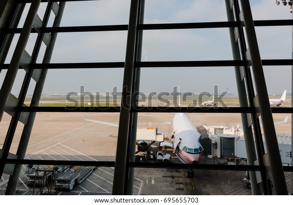 Aircraft Parking Gate View Inside Terminal Stock Photo 695655703 ...