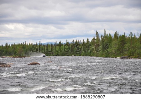 Air-cushioned craft at the wild Karelian river