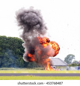 Airfield planned explosion, selective focus on the fireball