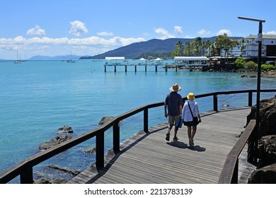 AIRLIE BEAH, QLD - OCT 02 2022:Tourist Visiting At Airlie Beach Town A Popular Travel Destination An Gateway To The Great Barrier Reef In Tropical North Queensland Australia