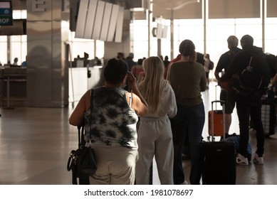 Airline Passengers Stand In Long Lines For Check In On Memorial Day Weekend At RDU International Airport. 