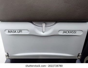 Airline Seat Back Tray With Masking Message. Fun. Humor.