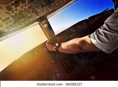 Airliner Pilot At Work - View From The Cockpit