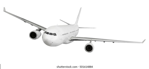 Airplane Aircraft Transport Aeroplane Transportation Travel Traveler Flight Fly Air Plane Trip Jet Business Isolated White Background Concept - Stock Image