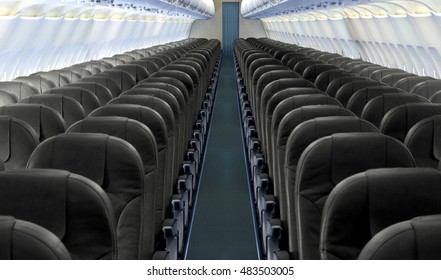 Airplane Aisle And Row Of Seats