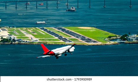 Airplane Before Landing At Rio De Janeiro-Santos Dumont Airport In Brazil