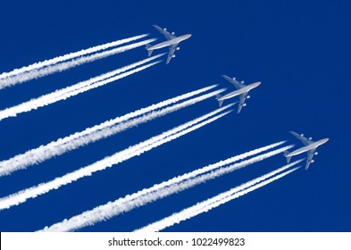 Airplane big four engines aviation airport contrail clouds