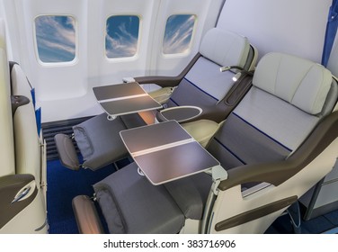 Airplane cabin business class interior
