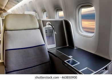 Airplane Cabin Business Class Interior View 