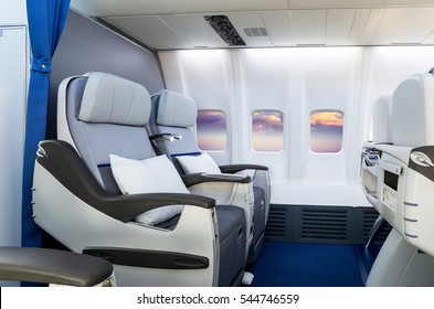 Airplane Cabin Business Class Interior View Stock Photo 544746559 ...