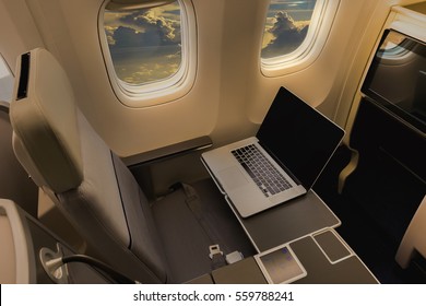 Airplane Cabin Business Class Interior View