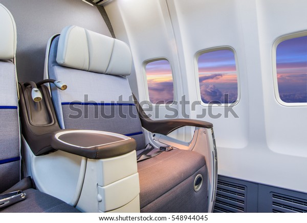 Airplane cabin interior\
view