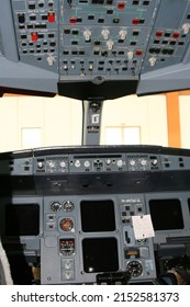 Airplane Cockpit Interior View On Hangar  