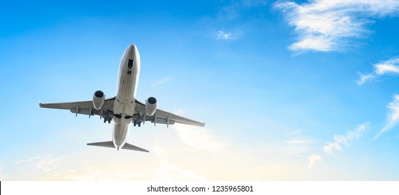 Airplane Flying Blue Skypanoramic View Stock Photo 1235965801 ...