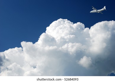 Airplane flying in the clouds