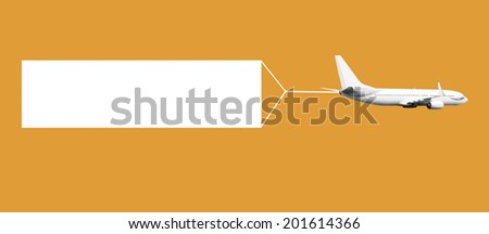 An airplane flying through the sky pulling a blank white banner to add your own message.
