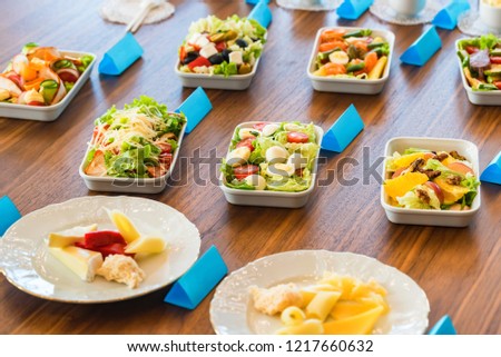 variety to the presentation of food Airplane food presentation variety flight meals stock photo (edit.