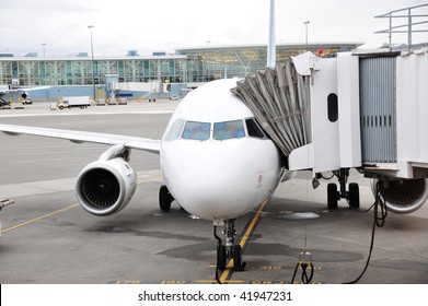 Airplane At Gate In Vancouver Airport