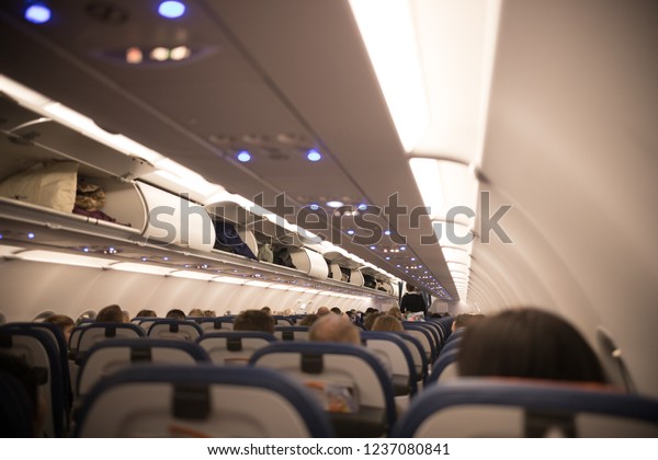 Airplane Interior Inside People Back Shot Stock Photo Edit