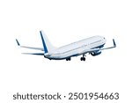 Airplane isolated on white background. Travel background with isolated flying airplane, commercial airplane in the flight isolated on white