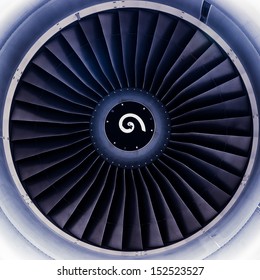 Airplane Jet Engine Turbine Blades Toned In Blue