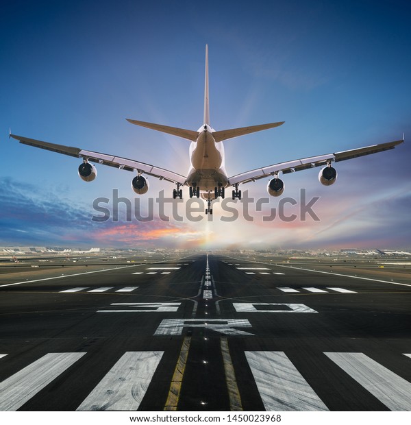 Airplane Landing Airport Back View Stock Photo 1450023968 | Shutterstock