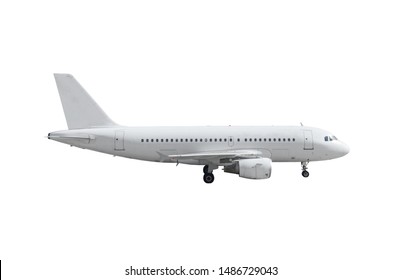 Airplane With Landing Gear Side View Isolated On White Background